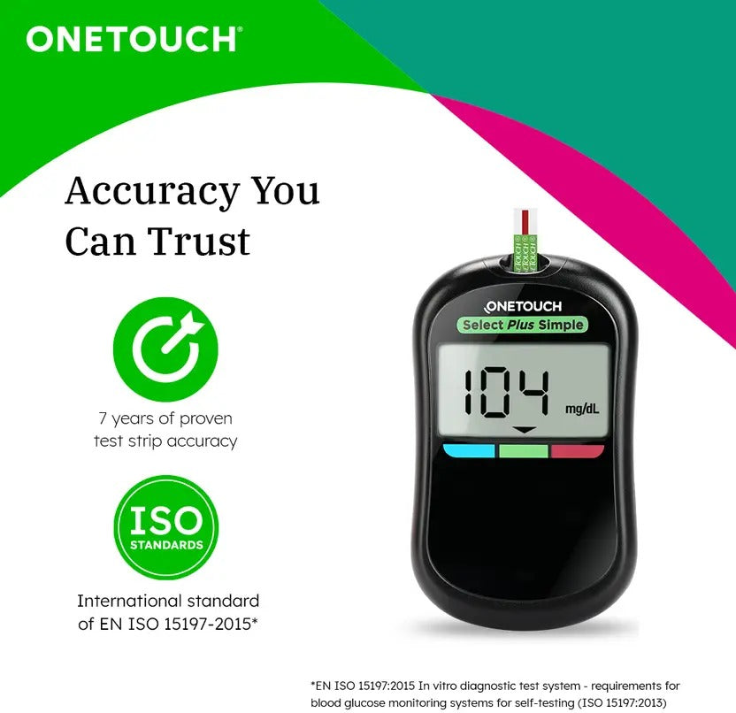 OneTouch Select Plus Simple Glucometer (FREE 50 strips + lancing device + 50 lancets) Glucometer (Black)