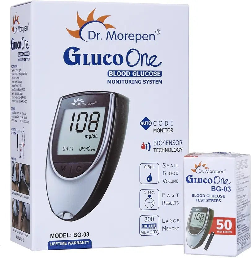 Dr. Morepen BG03 with 50 Strips Glucometer (Black & Grey)