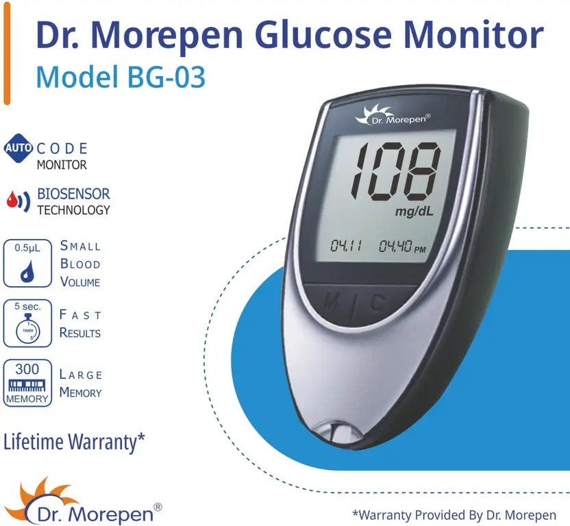 Dr. Morepen BG03 with 50 Strips Glucometer (Black & Grey)