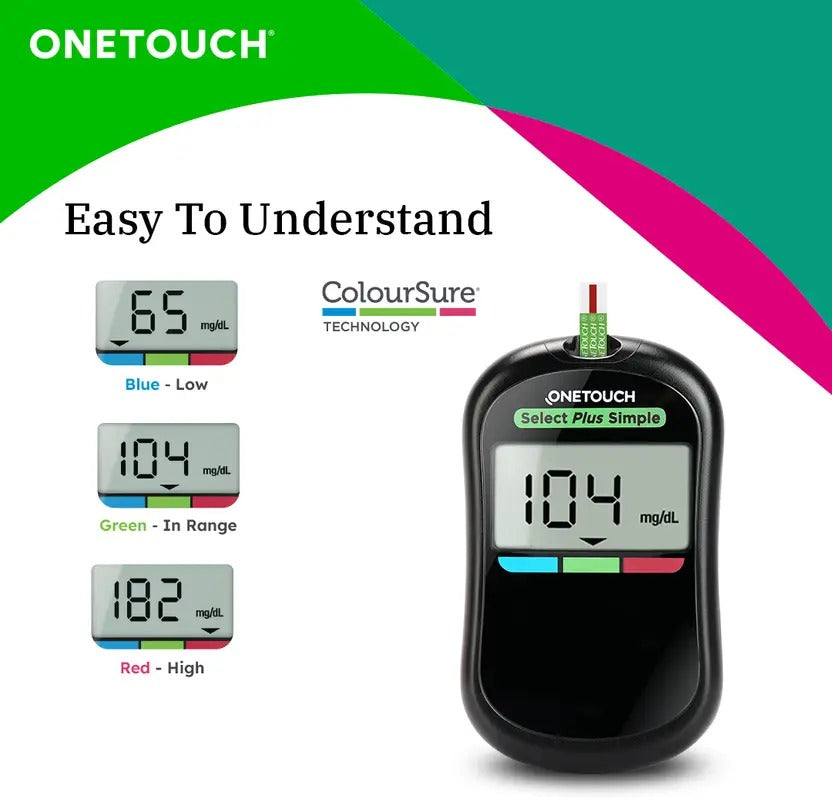 OneTouch Select Plus Simple Glucometer (FREE 50 strips + lancing device + 50 lancets) Glucometer (Black)