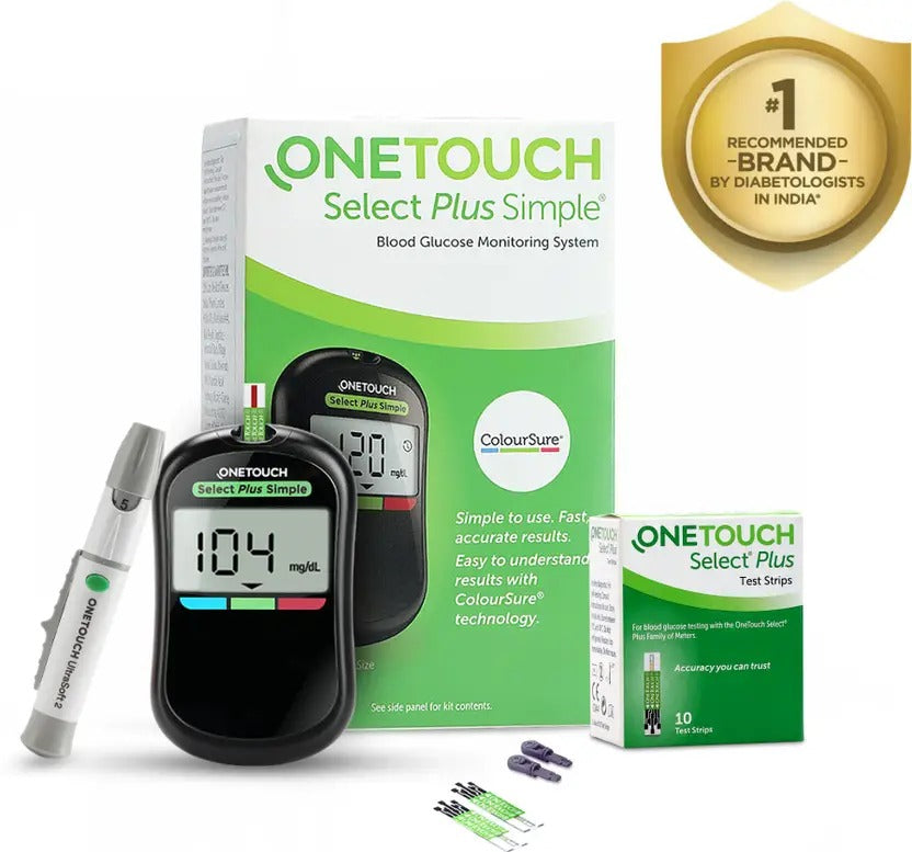 OneTouch Select Plus Simple Glucometer (FREE 50 strips + lancing device + 50 lancets) Glucometer (Black)